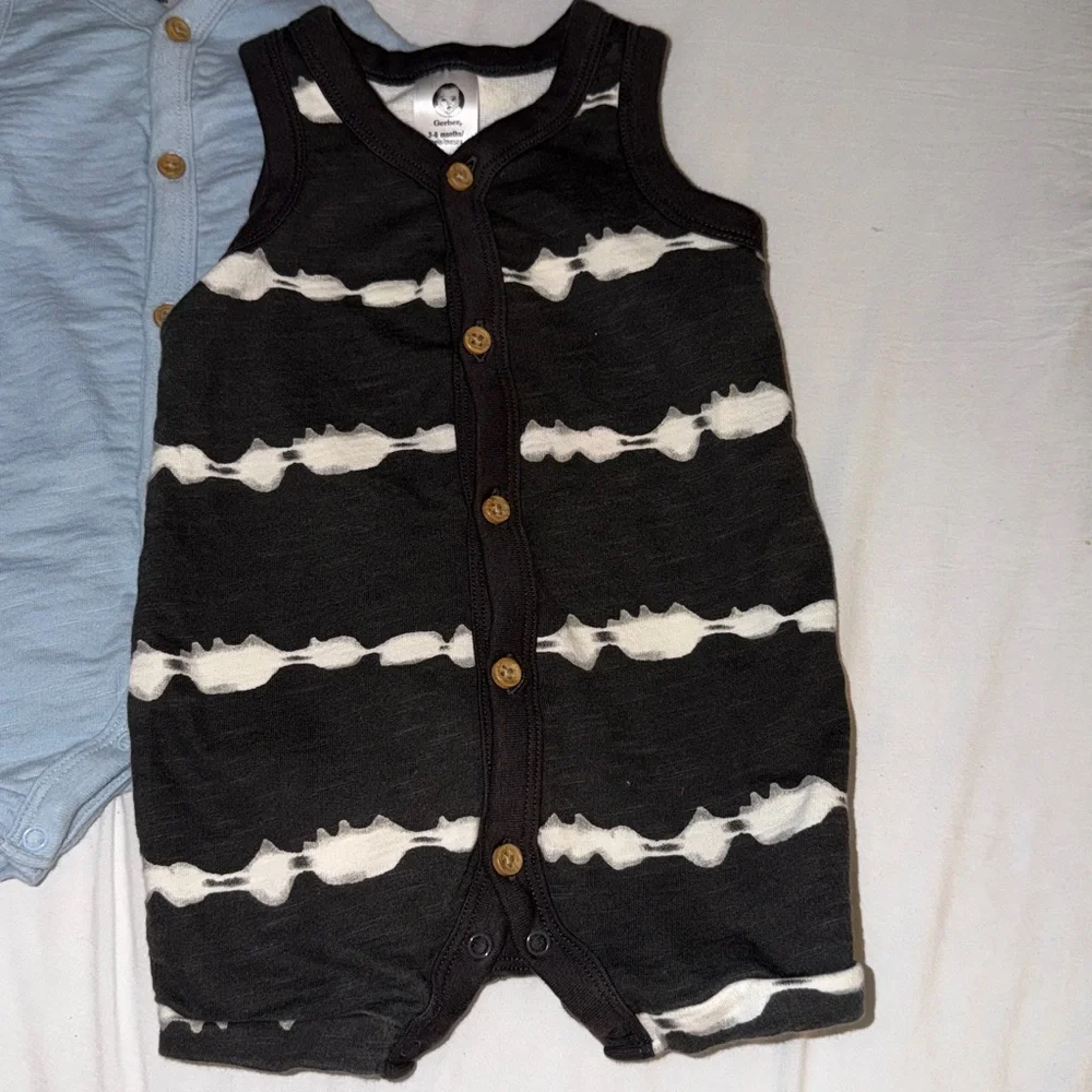 2-Pack Baby Boys Dark Gray Tie Dye & Blue Heather Short Leg Sleeveless Romper